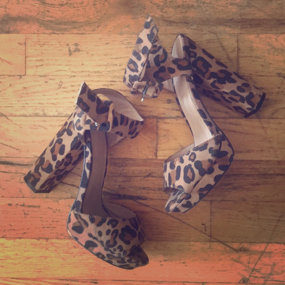 Leopard Ankle Strap Chunky Heels